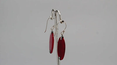 Sterling silver round Red Coral dangle earrings