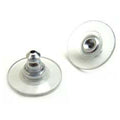 Silver overlay over copper with plastic earnut earring back holder featuring transparent support disc handcrafted in India