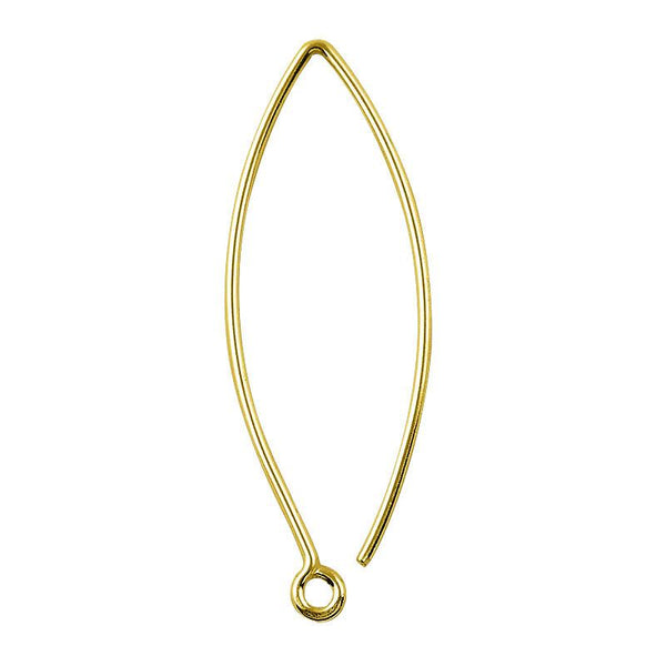 18K Gold Overlay Long Marquise Earwire For Jewelry Making With Polished Finish Handcrafted In India