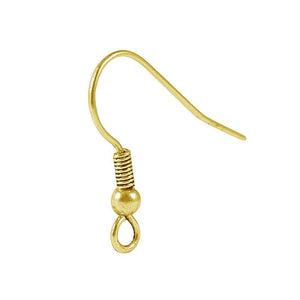 18K Gold Overlay Hook Earwire With Coil And Ball For Jewelry Making Handcrafted In India