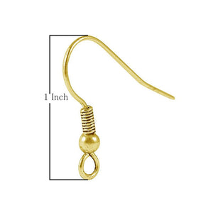 18K Gold Overlay Hook Earwire With Coil And Ball For Jewelry Making Handcrafted In India