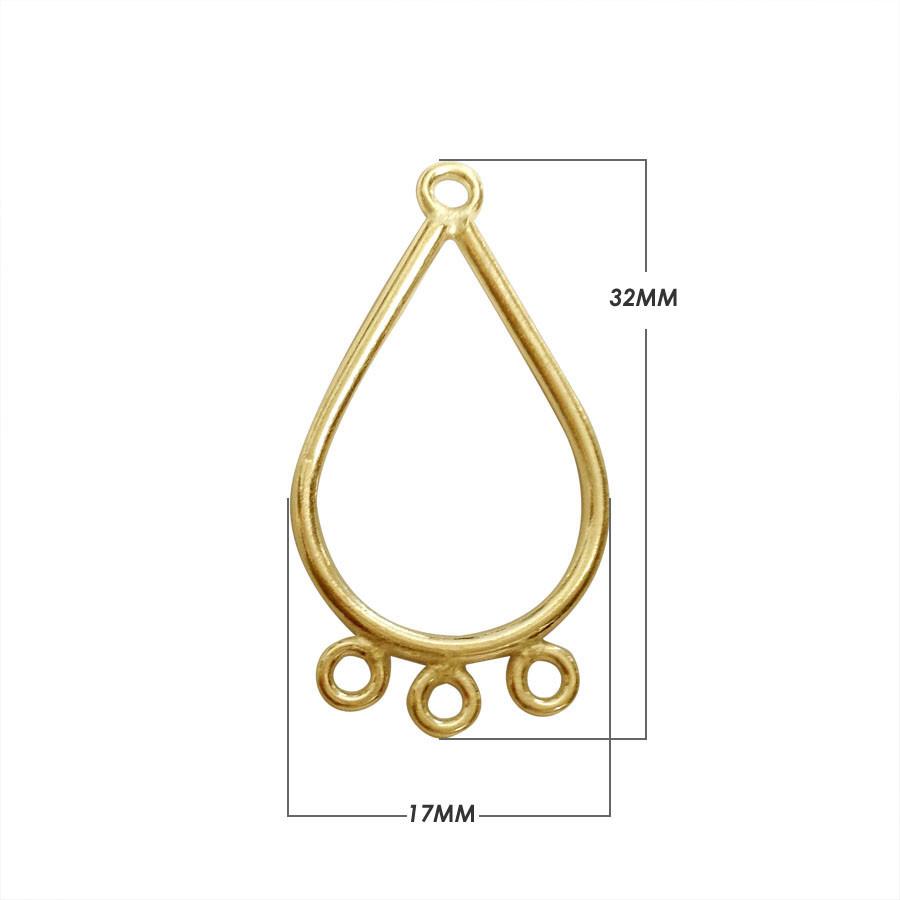 Bulk 18K Gold Overlay Over copper teardrop chandelier earring finding with multiple loops for professional jewelry manufacturing, handcrafted in India.