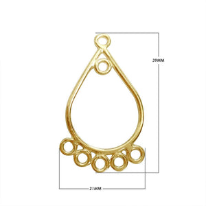 Bulk 18K Gold Overlay Over copper teardrop chandelier earring finding with multiple loops for professional jewelry manufacturing, handcrafted in India.