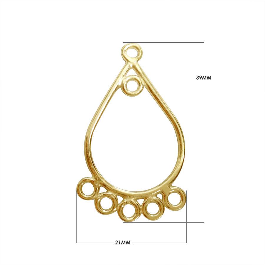 Bulk 18K Gold Overlay Over copper teardrop chandelier earring finding with multiple loops for professional jewelry manufacturing, handcrafted in India.