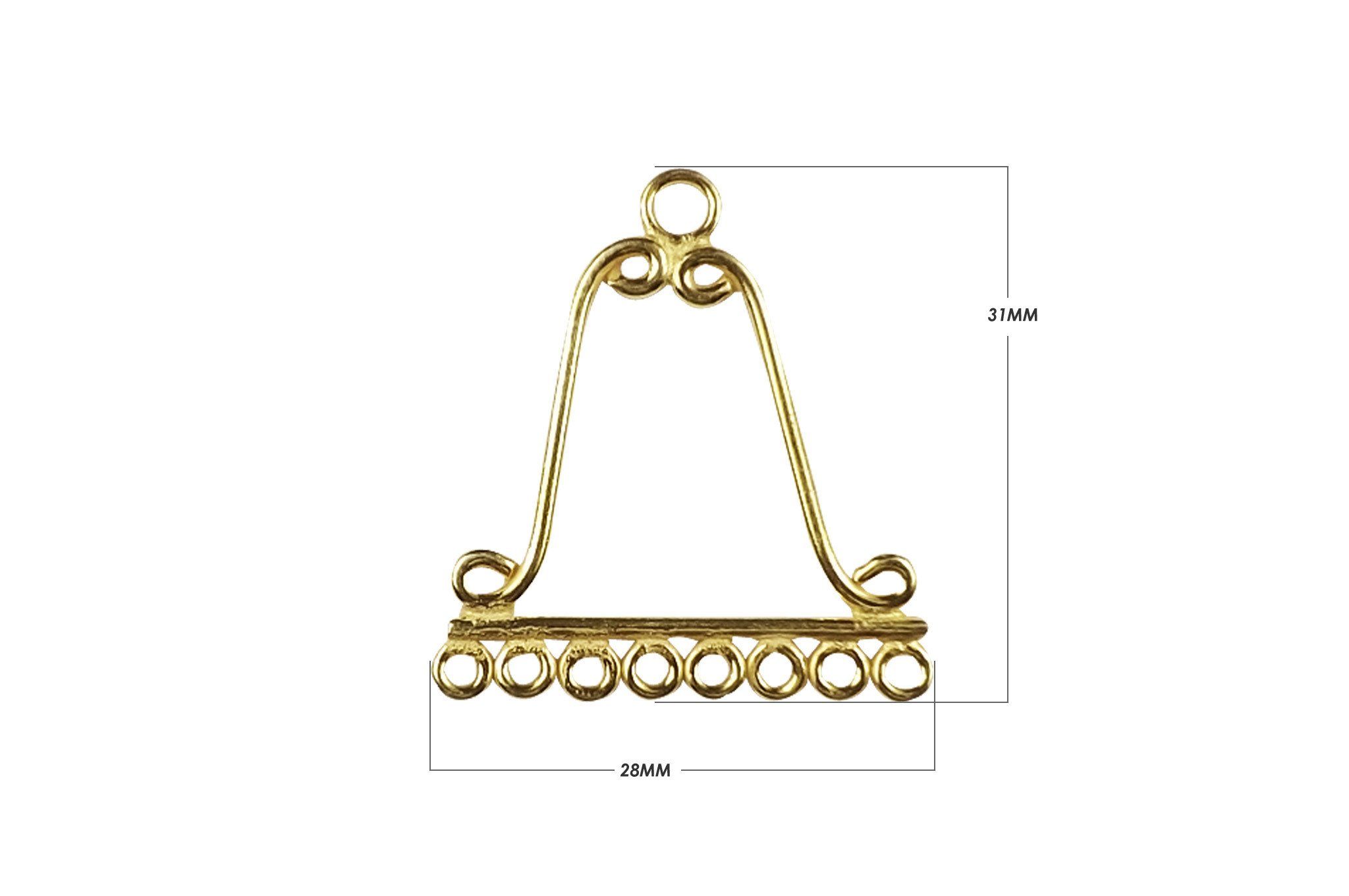 Bulk 18K Gold Overlay Over copper jewelry findings featuring teardrop chandelier frames, circular multi-loop components, and a six-loop chandelier ear cuff for professional manufacturing.