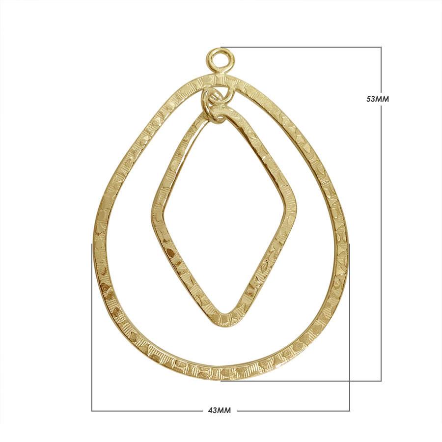 18K Gold Overlay Teardrop And Diamond Connector With Textured Finish Handcrafted In India