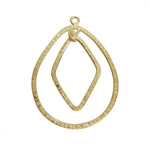 18K Gold Overlay Teardrop And Diamond Connector With Textured Finish Handcrafted In India