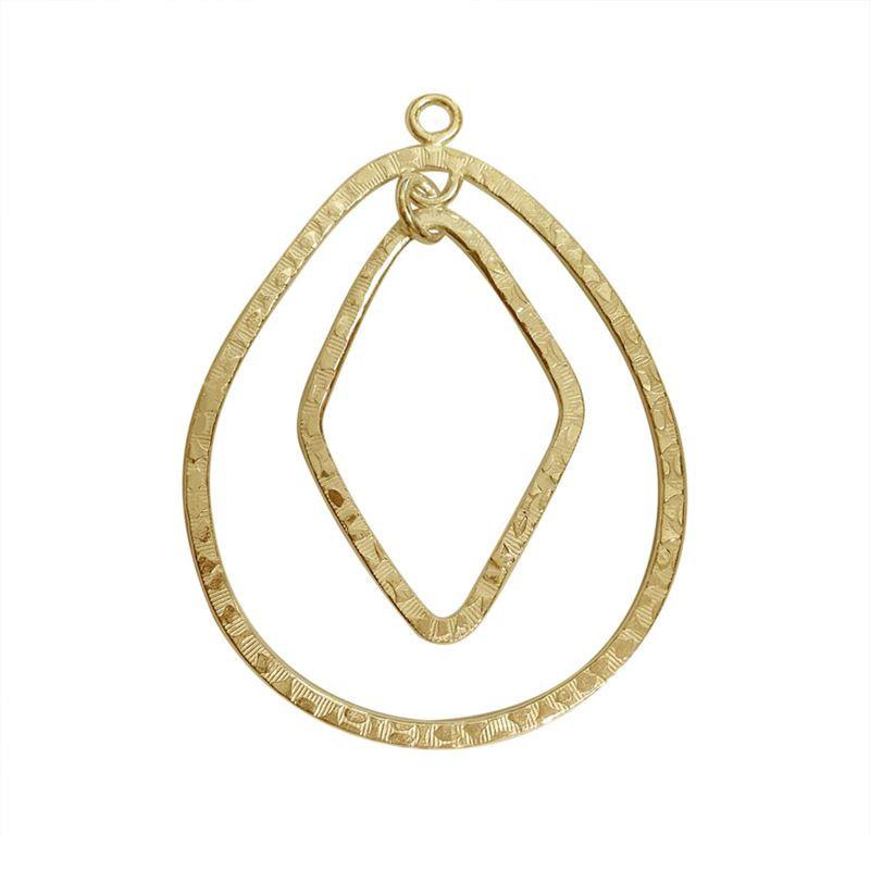 18K Gold Overlay Teardrop And Diamond Connector With Textured Finish Handcrafted In India