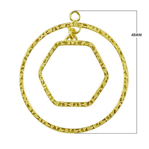 18K Gold Overlay Circle And Hexagon Connector With Textured Finish Handcrafted In India