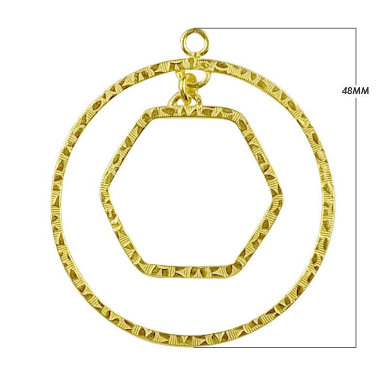 18K Gold Overlay Circle And Hexagon Connector With Textured Finish Handcrafted In India