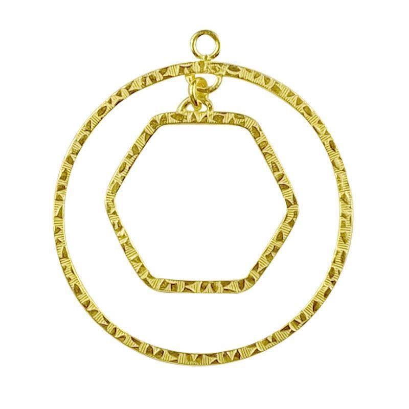 18K Gold Overlay Circle And Hexagon Connector With Textured Finish Handcrafted In India