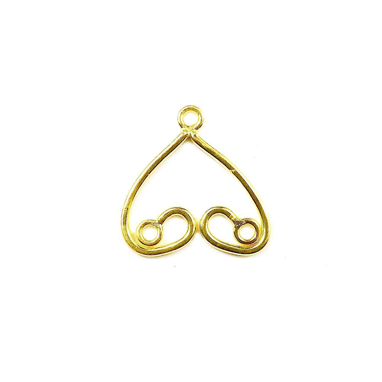 18K Gold Overlay Heart Loop Earwire Connector Component Handcrafted In India With High Gloss Finish