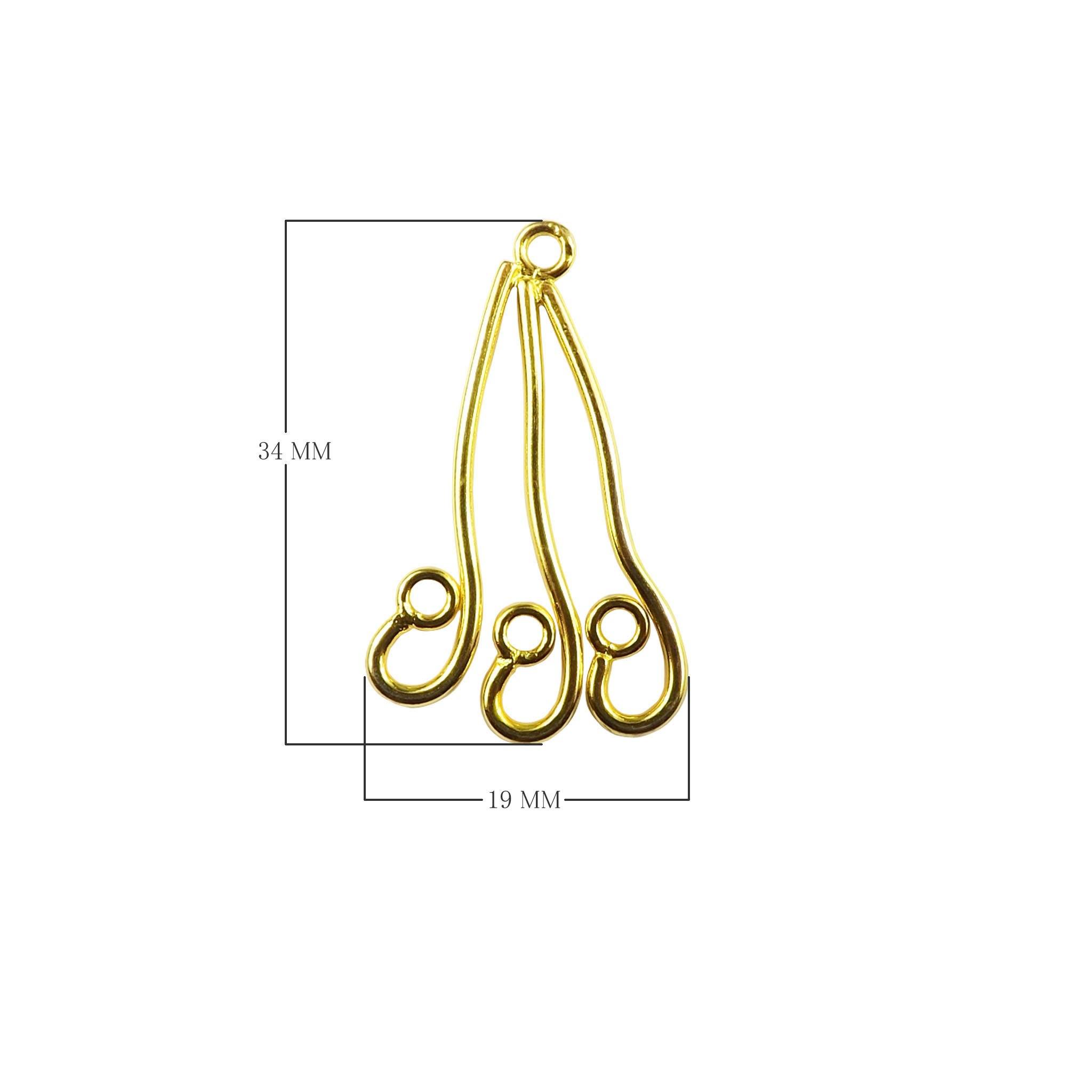18K Gold Overlay Triple Drop Earwire Connector Component Handcrafted In India With High Gloss Finish