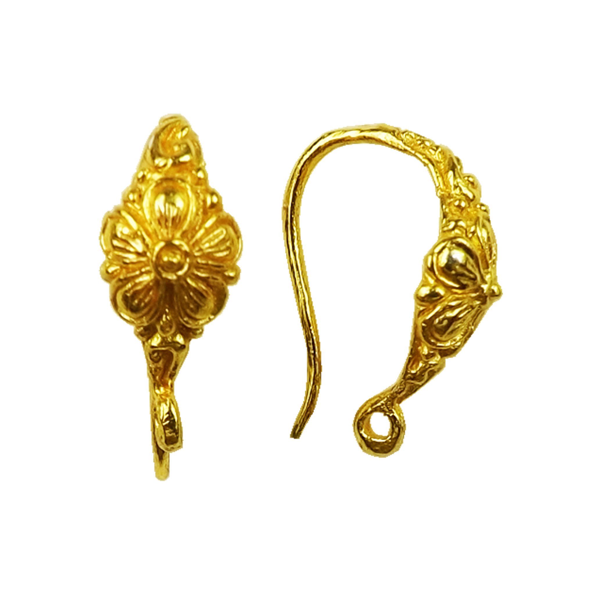 18K Gold Overlay Floral Pattern Earwire Component Handcrafted In India With High Gloss Finish