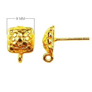 18K Gold Overlay Textured Square Stud Earwire Component Handcrafted In India With Mirror Polished Finish