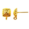 18K Gold Overlay Textured Square Stud Earwire Component Handcrafted In India With Mirror Polished Finish