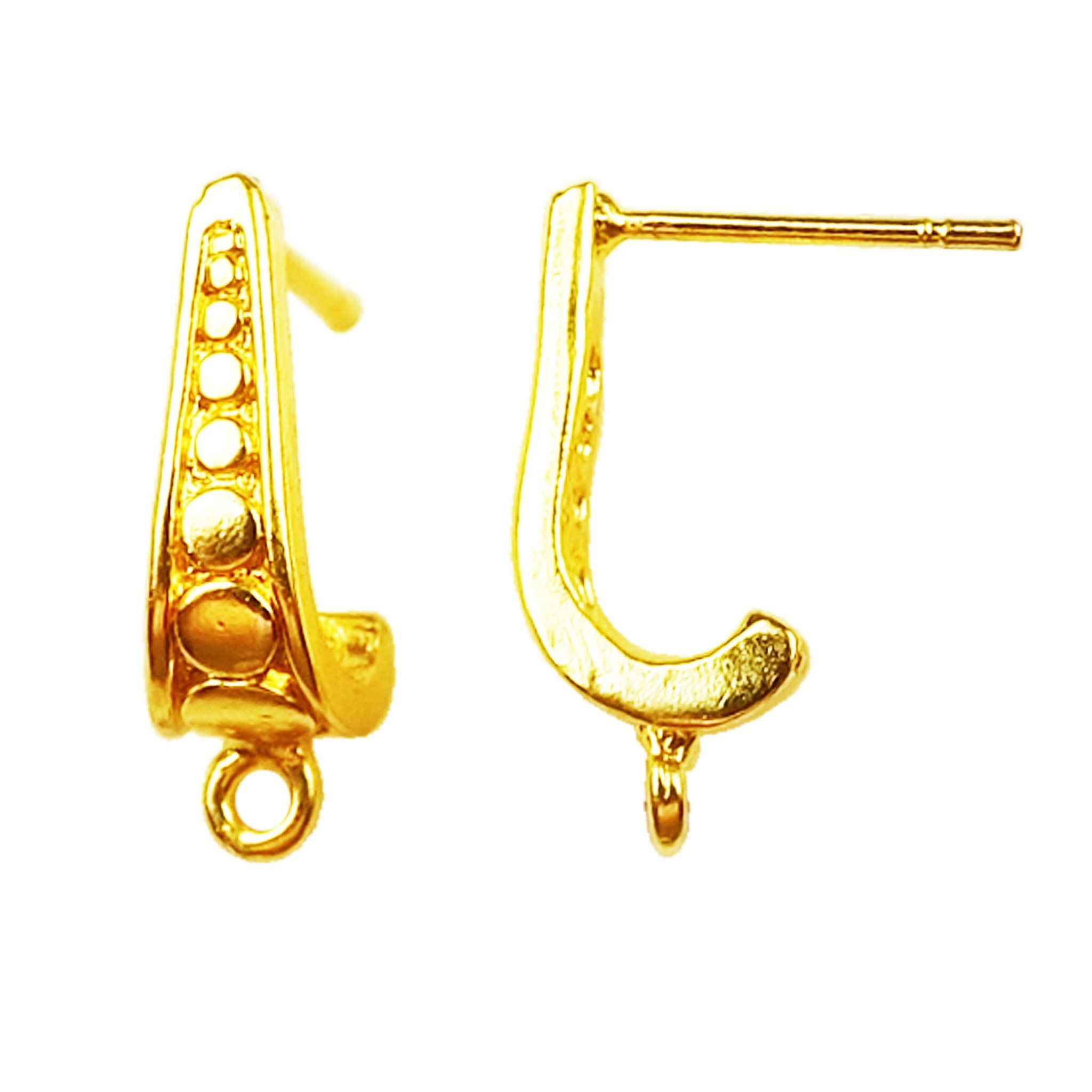 18K Gold Overlay Textured Half Hoop Stud Earwire Component Handcrafted In India With Mirror Polished Finish