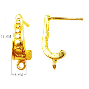 18K Gold Overlay Textured Half Hoop Stud Earwire Component Handcrafted In India With Mirror Polished Finish