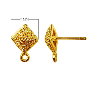 18K Gold Overlay Textured Square Stud Earwire Component Handcrafted In India With Polished Finish