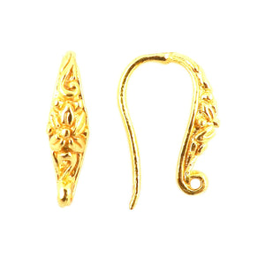 18K Gold Overlay Floral Pattern Earwire Component Handcrafted In India With Polished Golden Finish