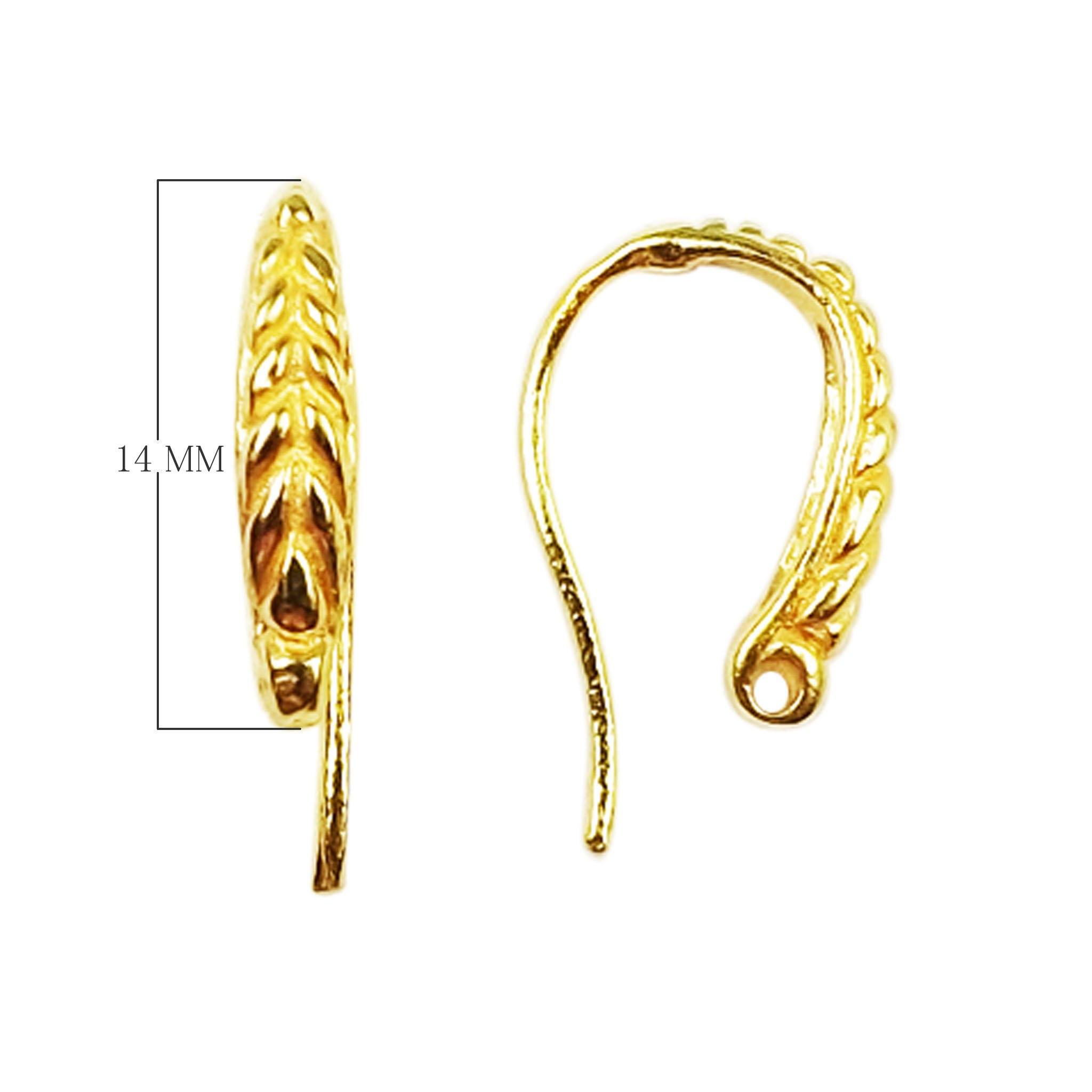 18K Gold Overlay Leaf Pattern Earwire Component Handcrafted In India With Polished Finish