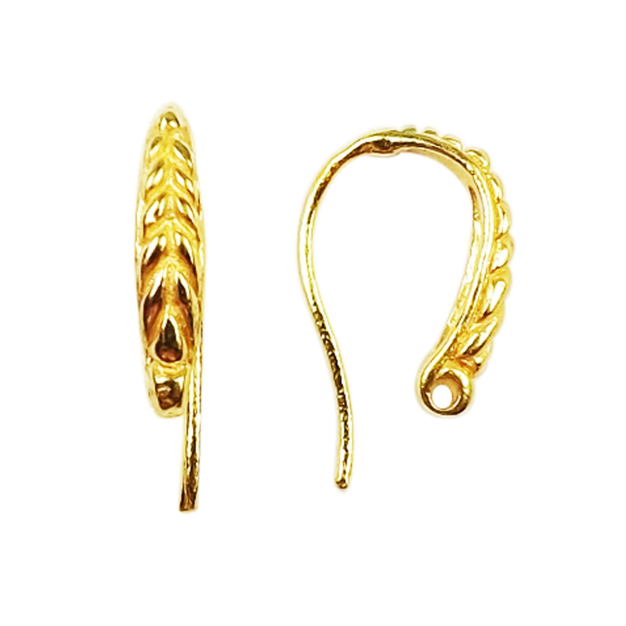18K Gold Overlay Leaf Pattern Earwire Component Handcrafted In India With Polished Finish