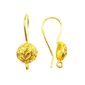 18K Gold Overlay Round Leaf Pattern Earwire Component Handcrafted In India With Polished Finish