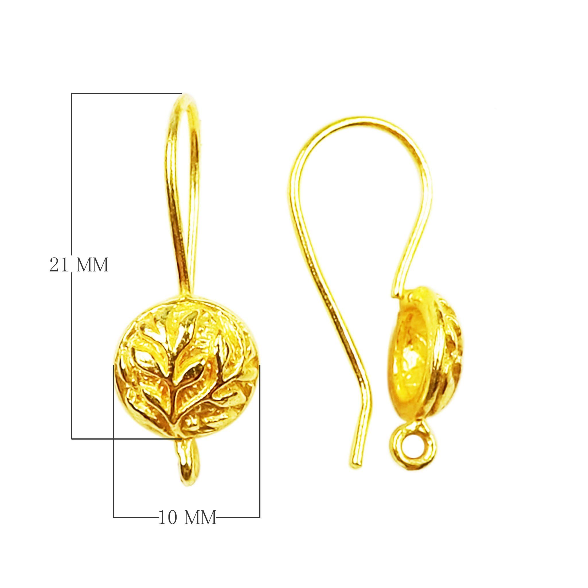 18K Gold Overlay Round Leaf Pattern Earwire Component Handcrafted In India With Polished Finish