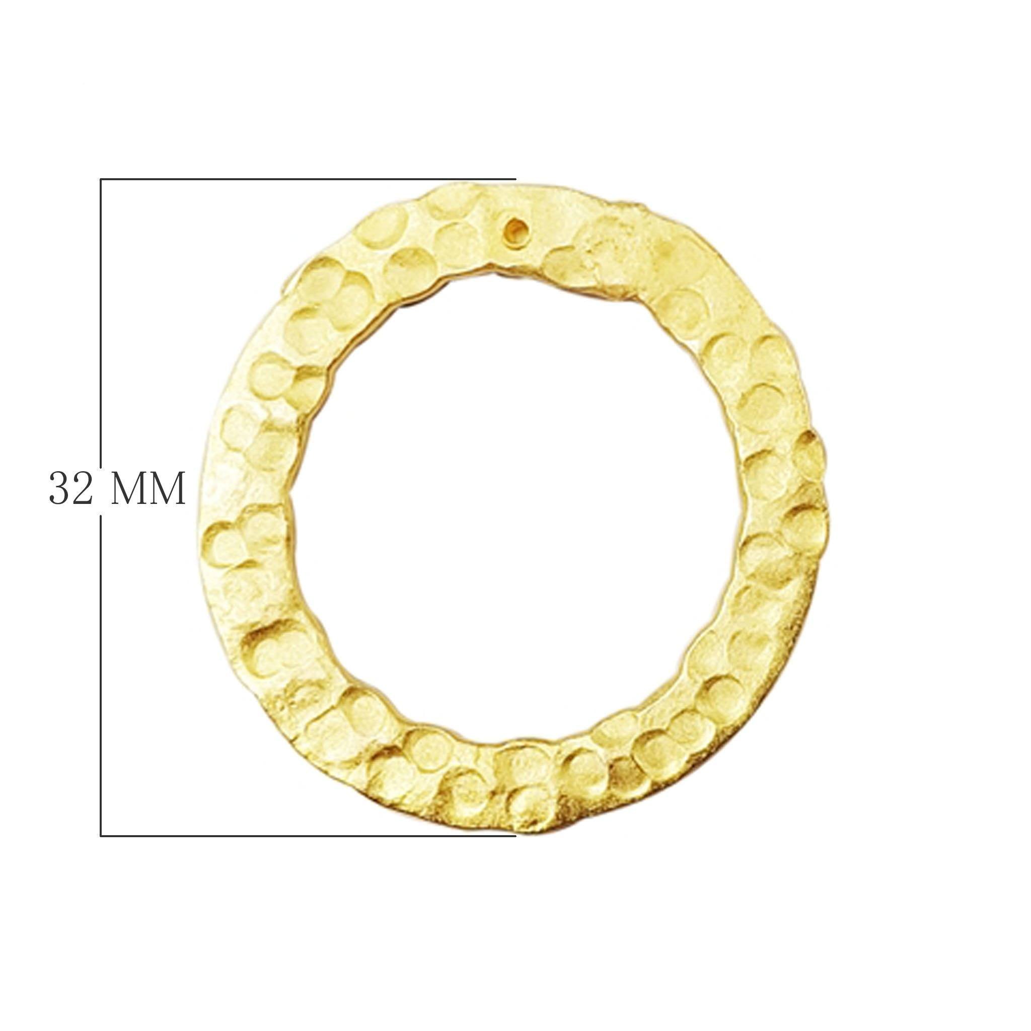 18K Gold Overlay Hammered Circle Connector Component Handcrafted In India With Textured Finish