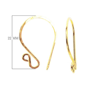 18K Gold Overlay Curved Infinity Earwire Component Handcrafted In India With Polished Golden Finish