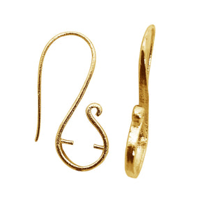 18K Gold Overlay Designer S-Hook Earwire Component Handcrafted In India With Polished Golden Finish