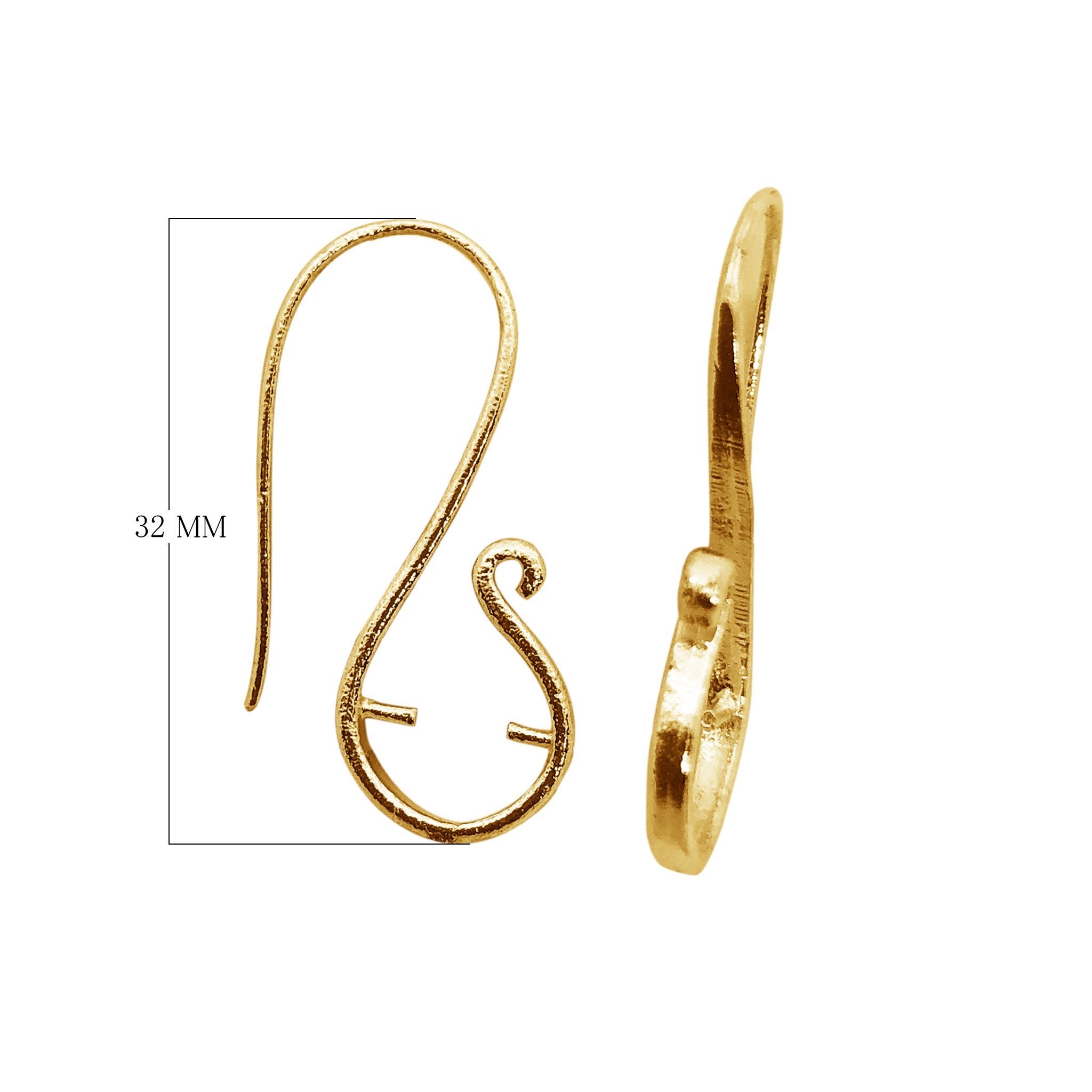 18K Gold Overlay Designer S-Hook Earwire Component Handcrafted In India With Polished Golden Finish