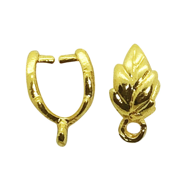 18K Gold Overlay Leaf Bail Component Handcrafted In India With Polished Golden Finish