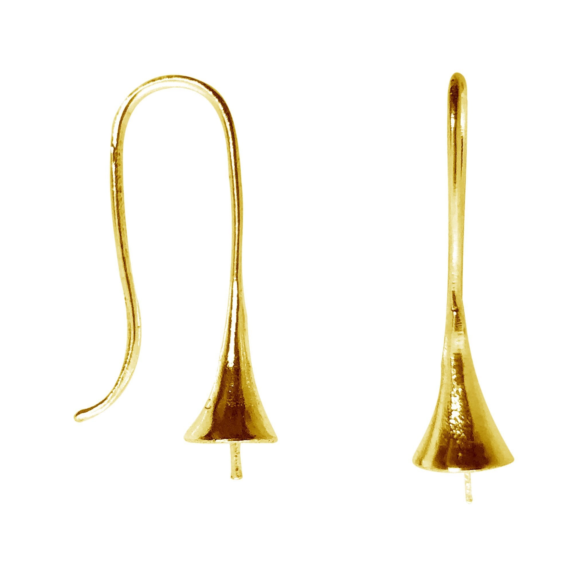 18K Gold Overlay Bell Drop Earwire Component Handcrafted In India With Polished Golden Finish