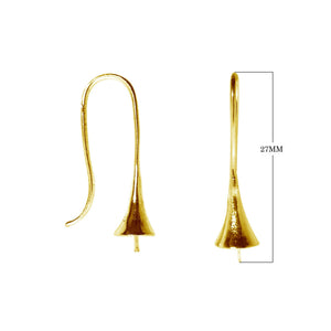18K Gold Overlay Bell Drop Earwire Component Handcrafted In India With Polished Golden Finish