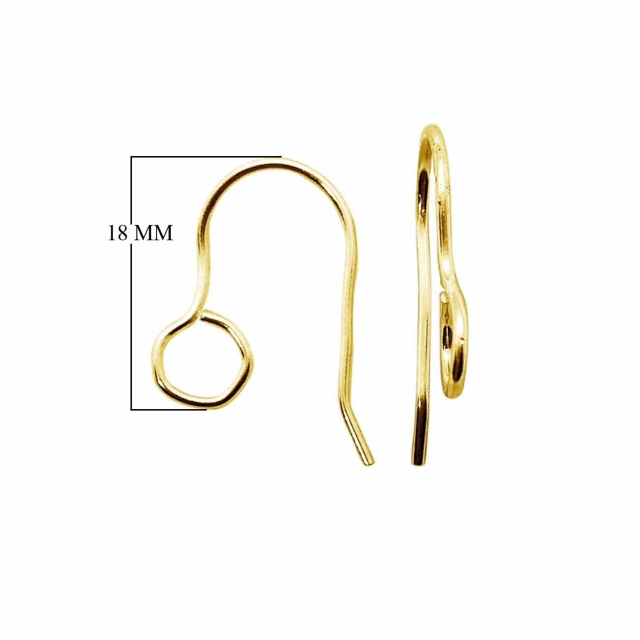 18K Gold Overlay Smooth Round Earwire Component Handcrafted In India With Polished Golden Finish