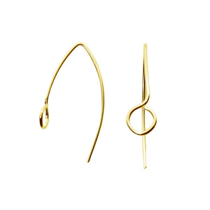 18K Gold Overlay Long Loop Earwire Component Handcrafted In India With Polished Golden Finish