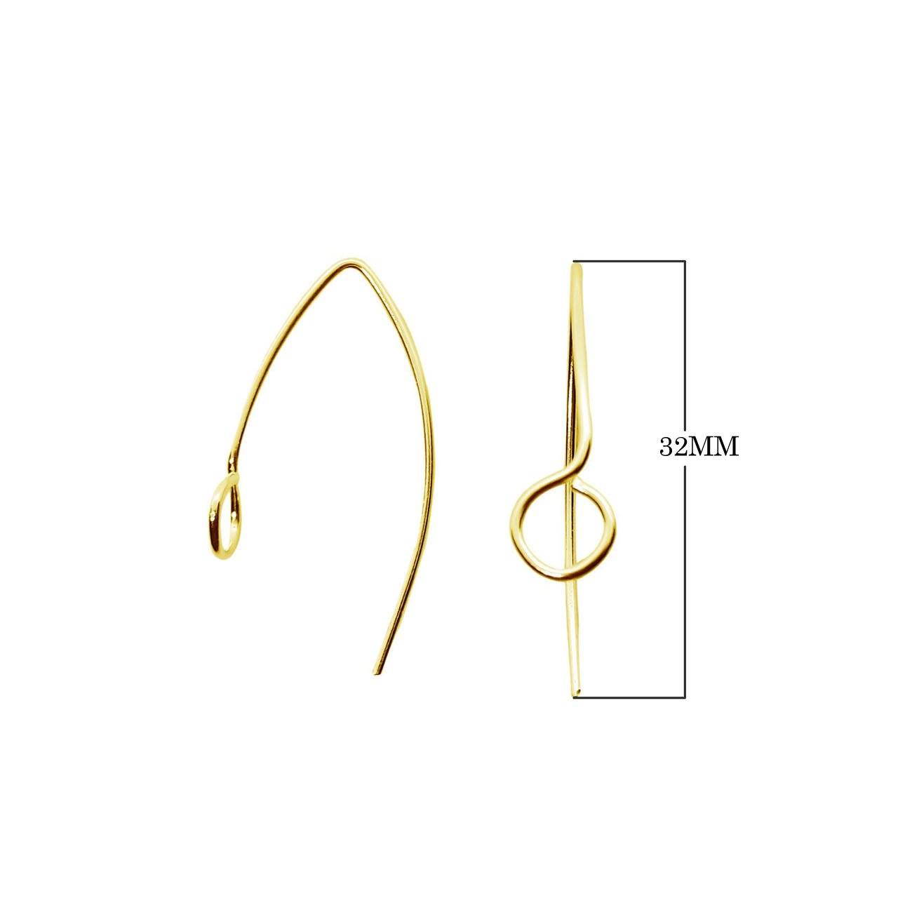 18K Gold Overlay Long Loop Earwire Component Handcrafted In India With Polished Golden Finish