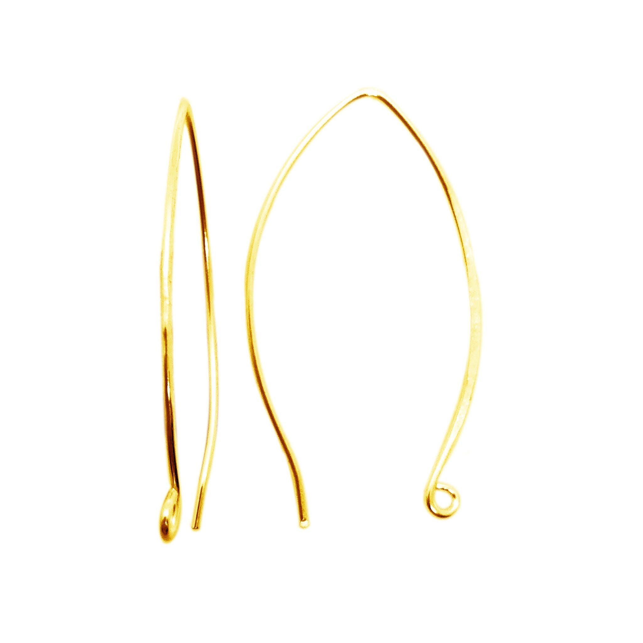 18K Gold Overlay Marquise Long Earwire Component Handcrafted In India With Polished Golden Finish