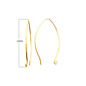 18K Gold Overlay Marquise Long Earwire Component Handcrafted In India With Polished Golden Finish