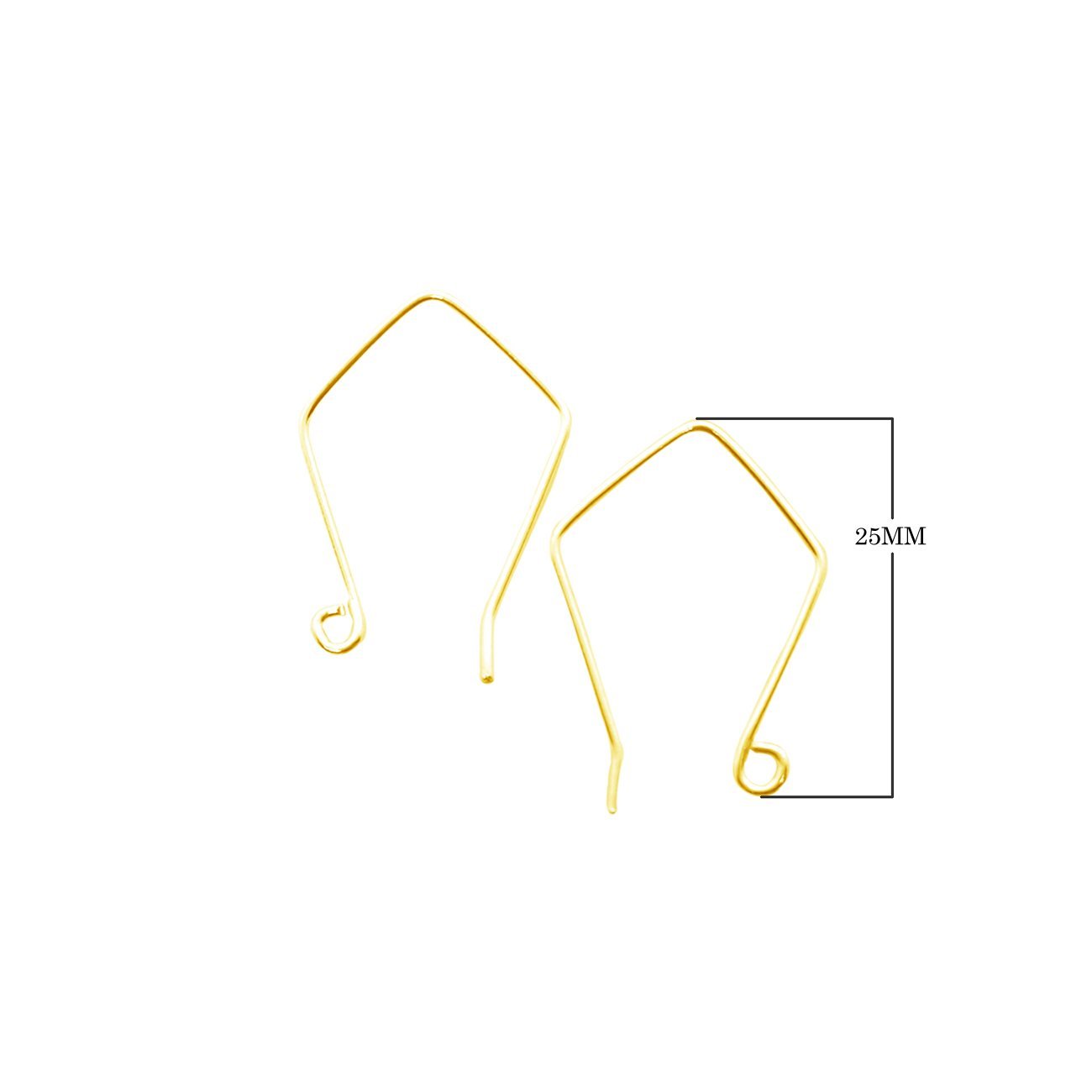 18K Gold Overlay Geometric Diamond Earwire Component Handcrafted In India With Polished Golden Finish