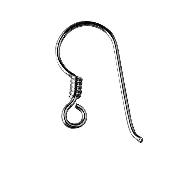 FR-106-19MM Black Rhodium Overlay Simple Style Fish Hook Earwire With Inside Loop Beads Bali Designs Inc 