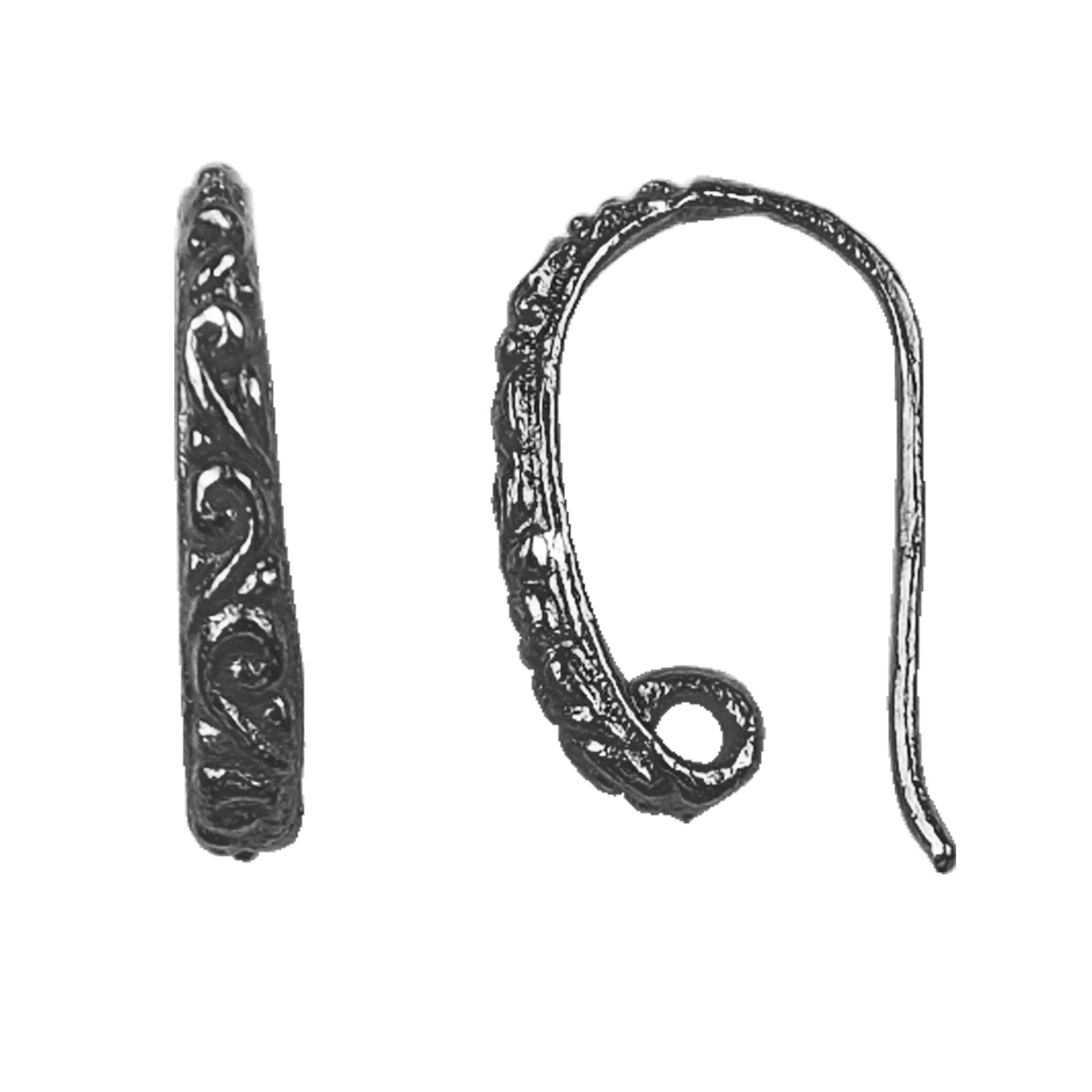 Black Rhodium Overlay Ornate Scroll Pattern Earwire Jewelry Finding Handcrafted In India