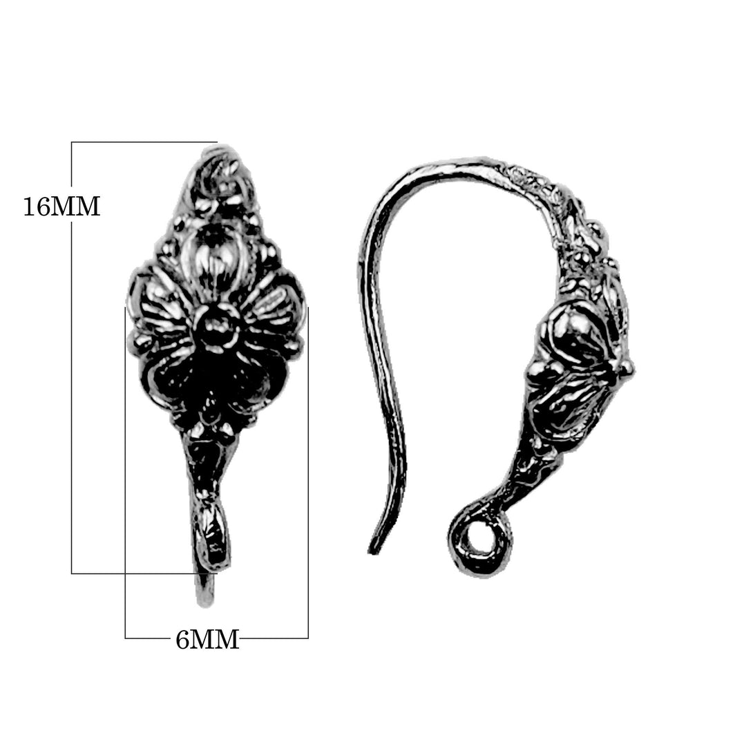 FR-196 Black Rhodium Overlay Flower Design Earwire Beads Bali Designs Inc 