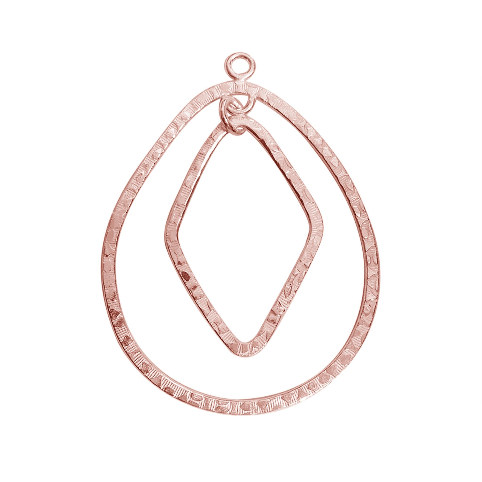 Rose Gold Overlay Textured Teardrop Connector Handcrafted In India For Jewelry Making