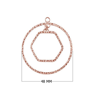Rose Gold Overlay Textured Hexagon Connector Handcrafted In India For Jewelry Making