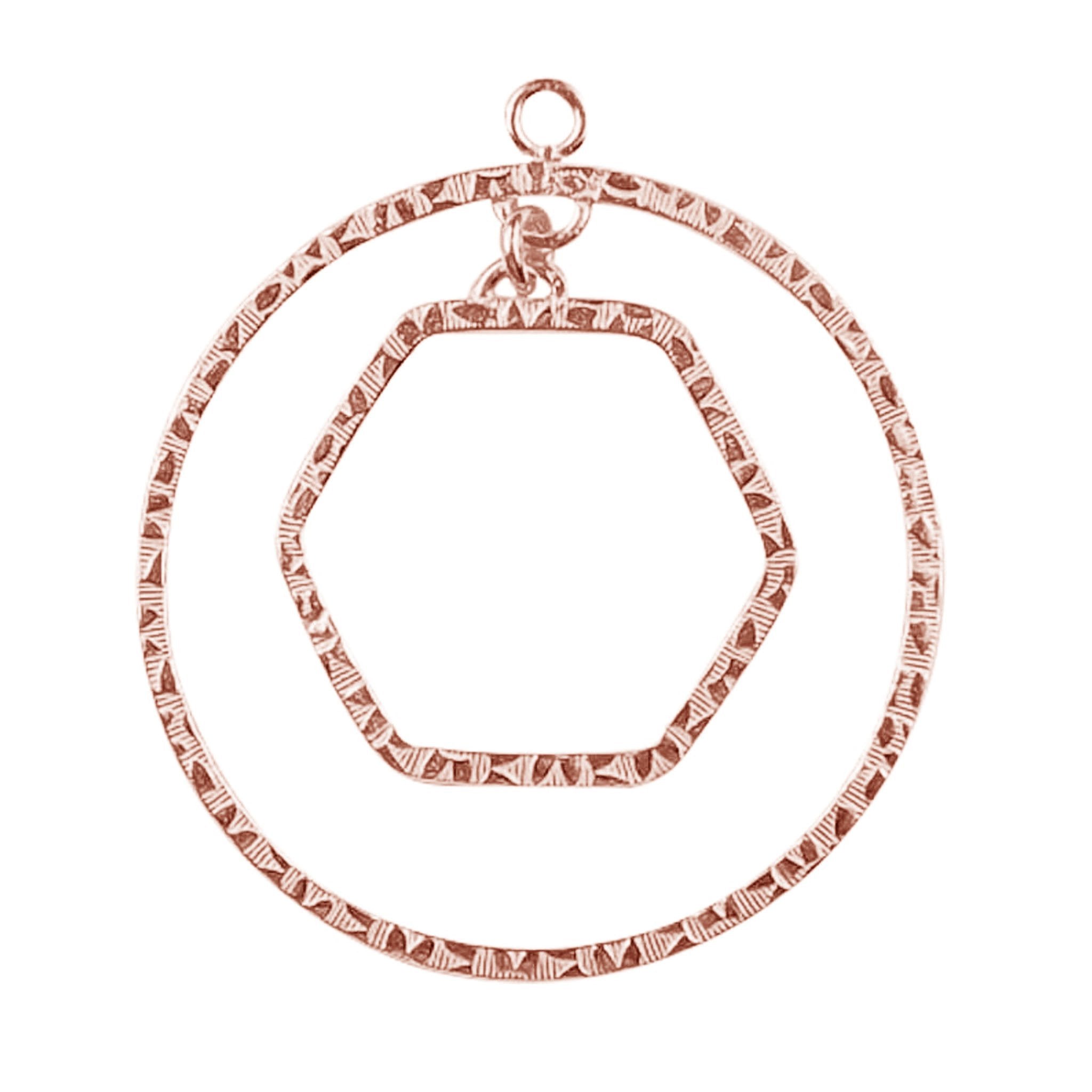 Rose Gold Overlay Textured Hexagon Connector Handcrafted In India For Jewelry Making