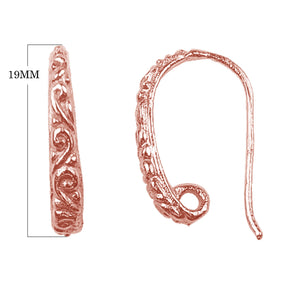 Rose Gold Overlay Filigree Earwire Handcrafted In India For Jewelry Making