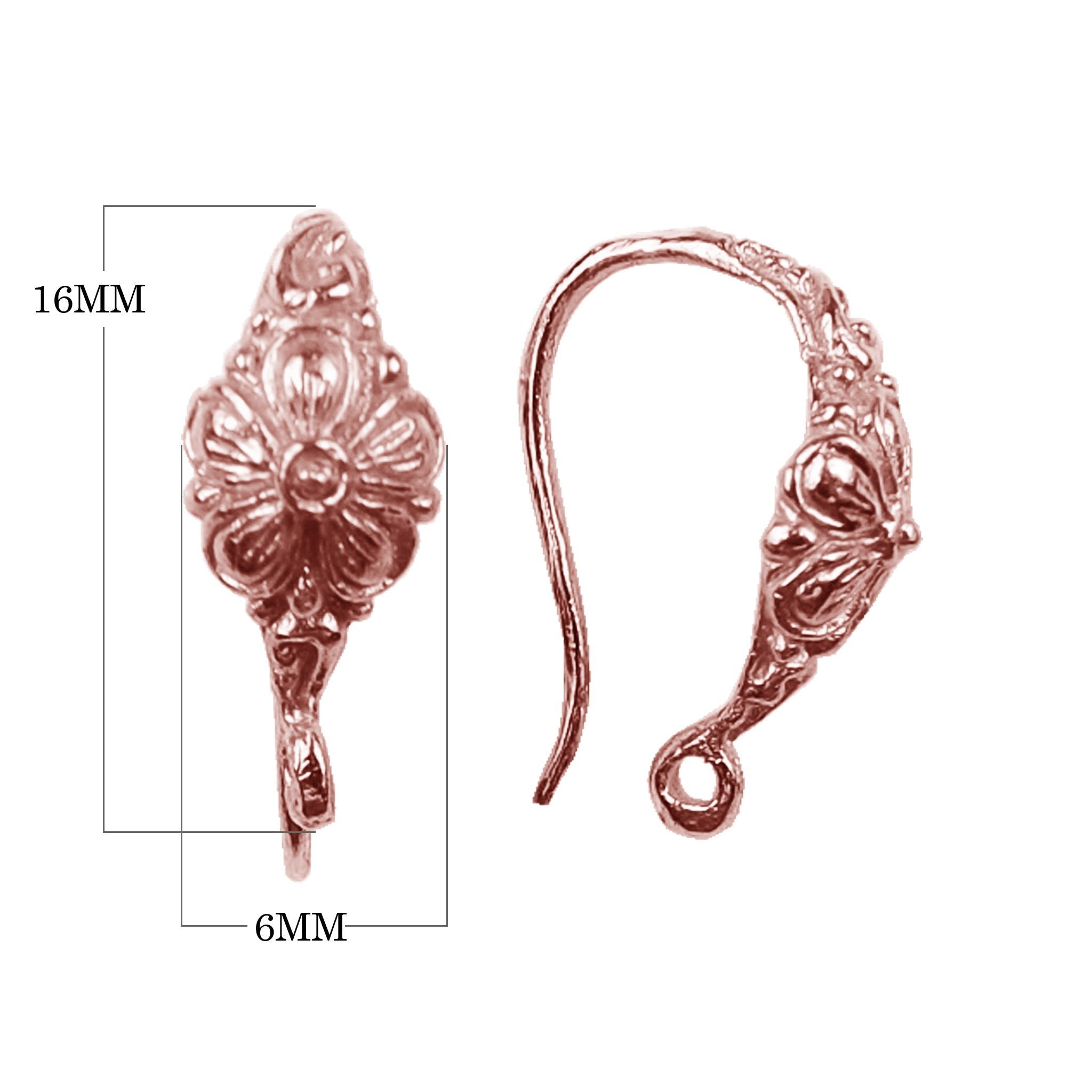 Rose Gold Overlay Floral Earwire Handcrafted In India For Jewelry Making
