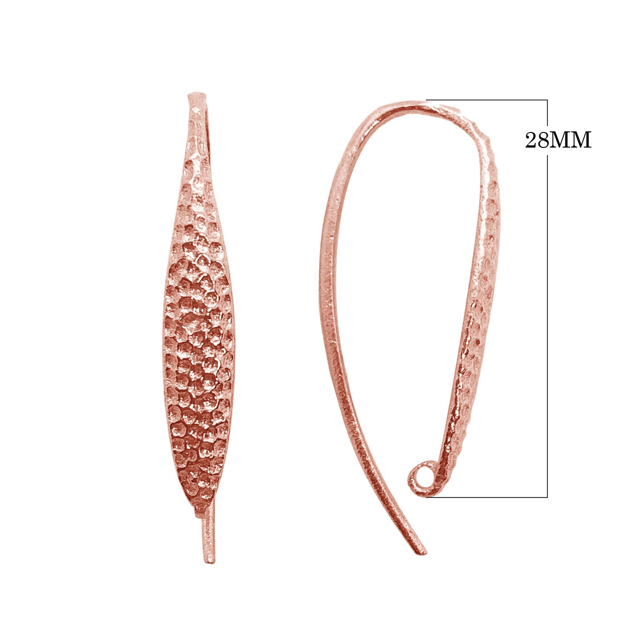 Rose Gold Overlay Hammered Long Earwire Handcrafted In India For Jewelry Making